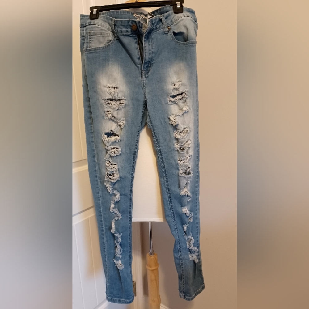 BLUE ROPE DENIM JEANS SZ 14 STRETCH DISTRESSED